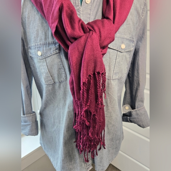 PASHMINA OVERSIZE SCARF SHAWL WRAP OXBLOOD MAROON FALL WOMEN OS - Picture 3 of 12